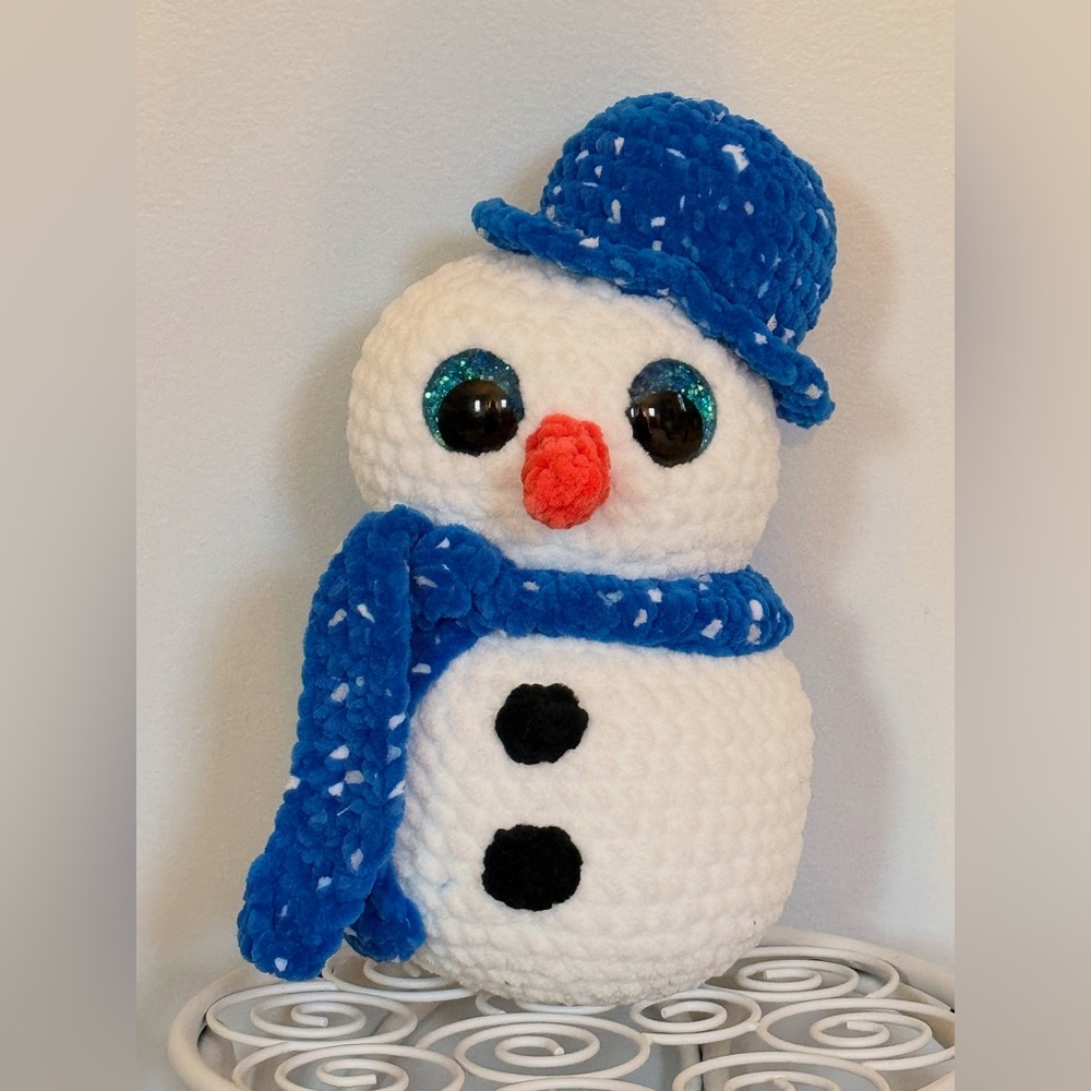 Crochet Snowman with Blue Hat and Scarf